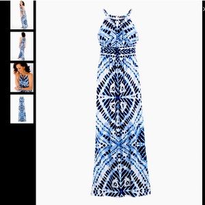 Chico’s size 3 Blue Diamond Tie Dye Maxi Dress